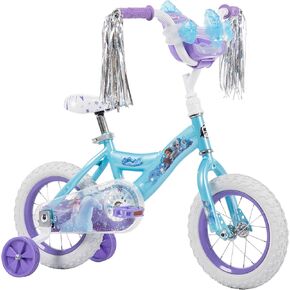 Huffy Disney Frozen 2 12 Inch Girl’s Bike with Training Wheels, Streamers & Basket, Blue, Quick Connect Assembly