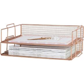 Gold File Organizer for Desk Gold Office Desk Accessories 2 Tier Gold Paper Tray - Document Tray - Gold Letter Tray Desk Organizers and Accessories Gold Paper Tray Organizer for Desk Inbox Blu Monaco