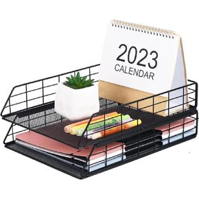 Tunnkit 4 Pack Stackable Letter Tray Paper Organizer, Metal Desk Organizer Tray for Letter/A4 Paper Storage, Suitable for Office, School, Home, Black