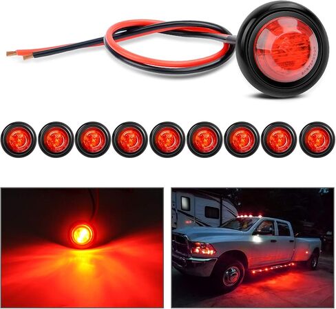 Nilight - TL-04 10 قطع 3/4 بوصة ضوء LED دائري للتخليص LED أمامي وخلفي مؤشر ضوء علامة رصاصة لشاحنة RV سيارة حافلة مقطورة فان قارب قافلة 12 فولت، أحمر، ضمان لمدة عامين in Saudi Arabia