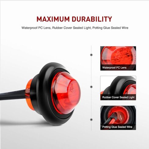 Nilight - TL-04 10 قطع 3/4 بوصة ضوء LED دائري للتخليص LED أمامي وخلفي مؤشر ضوء علامة رصاصة لشاحنة RV سيارة حافلة مقطورة فان قارب قافلة 12 فولت، أحمر، ضمان لمدة عامين in Saudi Arabia