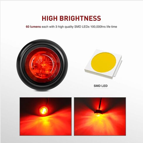 Nilight - TL-04 10 قطع 3/4 بوصة ضوء LED دائري للتخليص LED أمامي وخلفي مؤشر ضوء علامة رصاصة لشاحنة RV سيارة حافلة مقطورة فان قارب قافلة 12 فولت، أحمر، ضمان لمدة عامين in Saudi Arabia