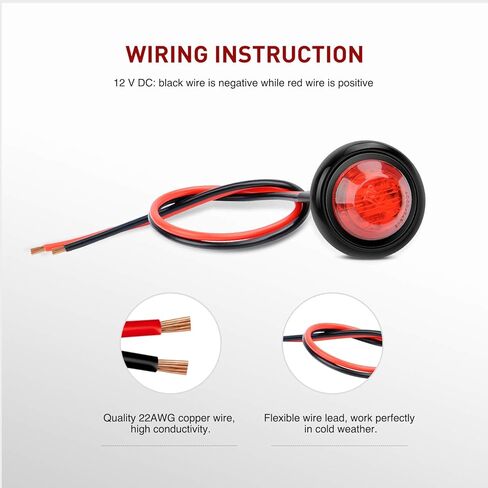 Nilight - TL-04 10 قطع 3/4 بوصة ضوء LED دائري للتخليص LED أمامي وخلفي مؤشر ضوء علامة رصاصة لشاحنة RV سيارة حافلة مقطورة فان قارب قافلة 12 فولت، أحمر، ضمان لمدة عامين in Saudi Arabia