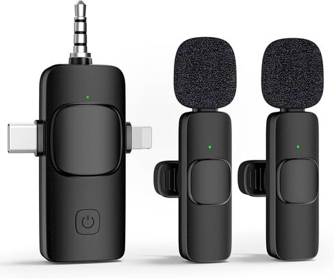 ميكروفون لافالير لاسلكي صغير لكاميرا iPhone Android وتسجيل الفيديو والبث المباشر ومدونات الفيديو والمقابلات واليوتيوب وTikTok بتردد 2.4 جيجا هرتز/ إلغاء الضوضاء/ ميكروفونات مزدوجة/ جهاز استقبال 3 في 1/ محول USB in Kuwait