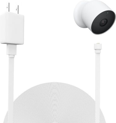 كابل سلك طاقة UYODM بطول 16.5 قدم/5 متر متوافق مع Google Nest Cam في الهواء الطلق أو في الداخل، بطارية (الجيل الثاني) - كابل شحن مقاوم للطقس مع محول طاقة لكاميرا Nest الخاصة بك (البطارية) بشكل مستمر - أبيض in Saudi Arabia