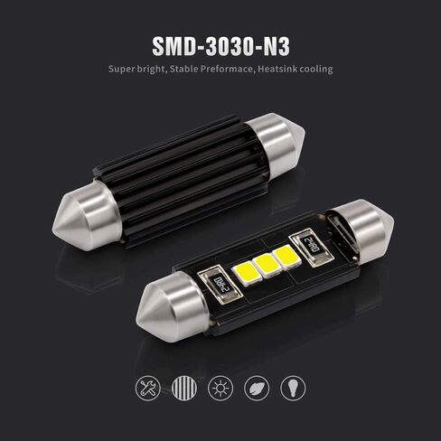 SIR IUS LED N3 578 LED bulbs Pure white Super Bright LED Festoon 300 Lumens 3030 Chipset for Car Truck Interiors Dome Map Door Courtesy Lights 1.72" 41MM 211-2 212-2 569 size pack of 6 in Saudi Arabia