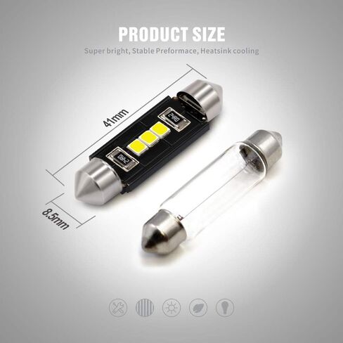 SIR IUS LED N3 578 LED bulbs Pure white Super Bright LED Festoon 300 Lumens 3030 Chipset for Car Truck Interiors Dome Map Door Courtesy Lights 1.72" 41MM 211-2 212-2 569 size pack of 6 in Saudi Arabia