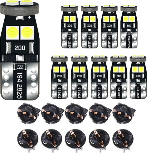 DODOFUN 12 فولت أبيض T10 W5W 158 168 194 2825 مجموعة أدوات ضوء LED لمبة بديلة للوحة القيادة لوحة قياس المؤشر مصباح مع مقبس متقاطع PC168 PC175 PC194 PC195 PC160 PC161 PC195NA in Kuwait