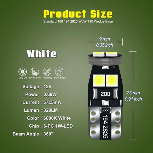 DODOFUN 12 فولت أبيض T10 W5W 158 168 194 2825 مجموعة أدوات ضوء LED لمبة بديلة للوحة القيادة لوحة قياس المؤشر مصباح مع مقبس متقاطع PC168 PC175 PC194 PC195 PC160 PC161 PC195NA in Kuwait