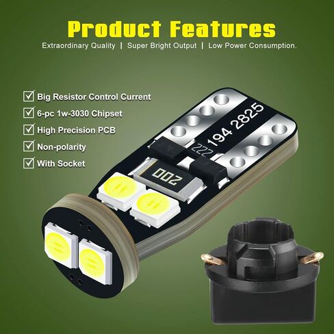 DODOFUN 12 فولت أبيض T10 W5W 158 168 194 2825 مجموعة أدوات ضوء LED لمبة بديلة للوحة القيادة لوحة قياس المؤشر مصباح مع مقبس متقاطع PC168 PC175 PC194 PC195 PC160 PC161 PC195NA in Kuwait