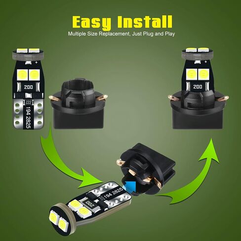 DODOFUN 12 فولت أبيض T10 W5W 158 168 194 2825 مجموعة أدوات ضوء LED لمبة بديلة للوحة القيادة لوحة قياس المؤشر مصباح مع مقبس متقاطع PC168 PC175 PC194 PC195 PC160 PC161 PC195NA in Kuwait