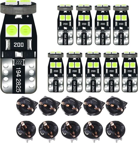 DODOFUN 12 فولت أبيض T10 W5W 158 168 194 2825 مجموعة أدوات ضوء LED لمبة بديلة للوحة القيادة لوحة قياس المؤشر مصباح مع مقبس متقاطع PC168 PC175 PC194 PC195 PC160 PC161 PC195NA in Kuwait