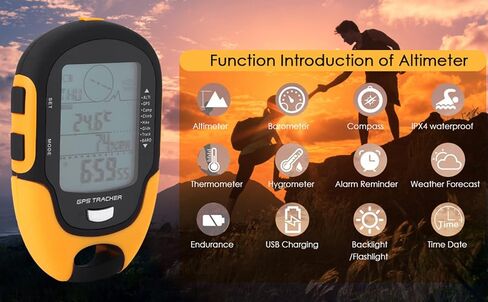 Digital Altimeter, GPS Navigation Receptor USB Portable Rechargeable Digital Altimeter Barometer LCD Thermometer with LED Flashlight for Cam Hiking Climbing Outdoor Sport Altimetro Trekking GPS handh in Saudi Arabia