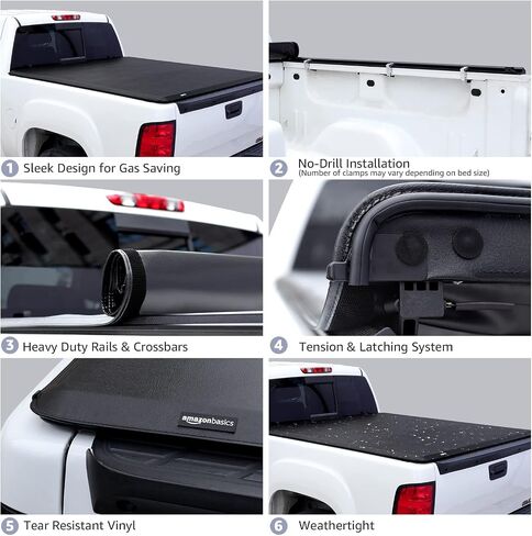 Amazon Basics Soft Roll Up Tonneau Cover for 2014-2019 Chevy Silverado, GMC Sierra 1500, 2015-2018 Silverado Sierra 2500 3500 HD, Fleetside, Bed Length 6.5' in Saudi Arabia