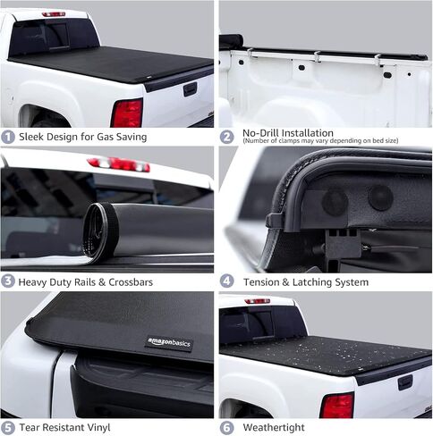 غطاء تونيو ناعم قابل للطي من Amazon Basics لسيارة 2014-2019 Chevy Silverado، GMC Sierra 1500، 2015-2018 Silverado Sierra 2500 3500 HD، Fleetside، طول السرير 6.5 بوصة in Saudi Arabia