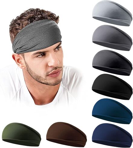 Men Headbands Sport Hair Band Athletic Workout Sweatbands Non-Slip Moisture Wicking Unisex Head Bands for Running Cycling Training in Kuwait