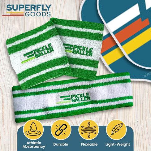 Super Fly Goods Sweatbands Pickleball Golf Tennis Great Gift or for Your Sports or Team Wristband Sports Band Set Including Towel Wrist and Head Sweatbands in Saudi Arabia