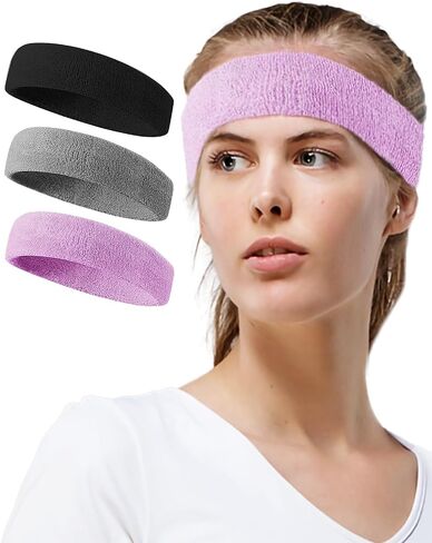 Tanluhu Sweatbands Sport Headbands for Working Out, Execise, Tennis, Basketball, Running - Terry Cloth Athletic Sweat Cotton Headband Outdoor for Men & Women in Saudi Arabia