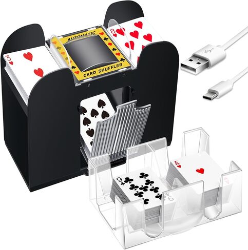 Aoriher 6 Decks Electric Automatic Card Shuffler with Revolving Canasta Playing Card Tray Set, Clear Rotating Card Holders for Playing Cards Poker Home Club Party Games in Saudi Arabia