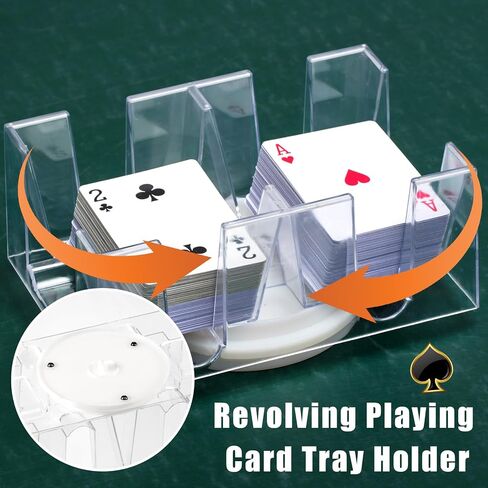 Aoriher 6 Decks Electric Automatic Card Shuffler with Revolving Canasta Playing Card Tray Set, Clear Rotating Card Holders for Playing Cards Poker Home Club Party Games in Saudi Arabia
