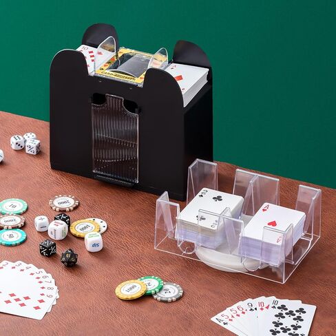 Aoriher 6 Decks Electric Automatic Card Shuffler with Revolving Canasta Playing Card Tray Set, Clear Rotating Card Holders for Playing Cards Poker Home Club Party Games in Saudi Arabia