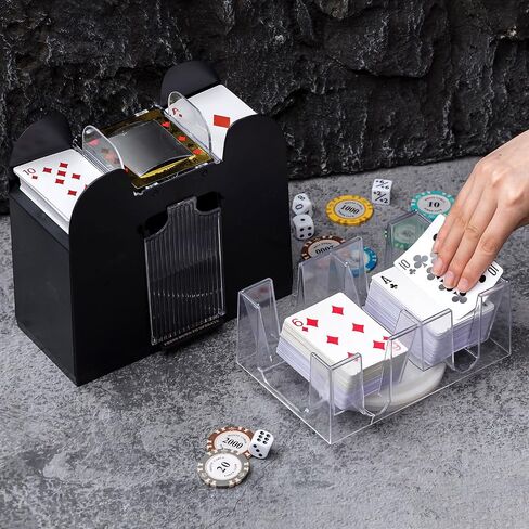 Aoriher 6 Decks Electric Automatic Card Shuffler with Revolving Canasta Playing Card Tray Set, Clear Rotating Card Holders for Playing Cards Poker Home Club Party Games in Saudi Arabia