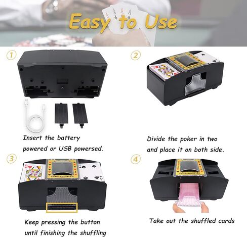 آلة خلط بطاقات البوكر الأوتوماتيكية من WAYDA، آلة خلط بطاقات البوكر الإلكترونية المكونة من طابقين، أداة ألعاب خلط البطاقات الكهربائية التي تعمل بالبطارية للحفلات المنزلية مع خط USB in Kuwait