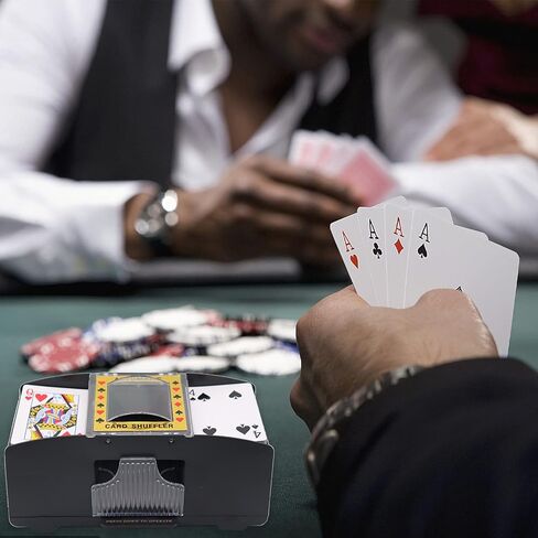 آلة خلط بطاقات البوكر الأوتوماتيكية من WAYDA، آلة خلط بطاقات البوكر الإلكترونية المكونة من طابقين، أداة ألعاب خلط البطاقات الكهربائية التي تعمل بالبطارية للحفلات المنزلية مع خط USB in Kuwait