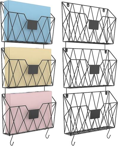 YBING Wall File Organizer Mesh Hanging Wall Files Holder 6 Pack Hanging Wire Magazine Rack and Mail Holder with Hooks Office Wall Organizer for Papers Folders Files Clipboard Black in Saudi Arabia