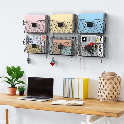 YBING Wall File Organizer Mesh Hanging Wall Files Holder 6 Pack Hanging Wire Magazine Rack and Mail Holder with Hooks Office Wall Organizer for Papers Folders Files Clipboard Black in Saudi Arabia