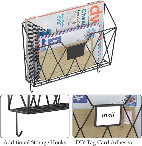 YBING Wall File Organizer Mesh Hanging Wall Files Holder 6 Pack Hanging Wire Magazine Rack and Mail Holder with Hooks Office Wall Organizer for Papers Folders Files Clipboard Black in Saudi Arabia