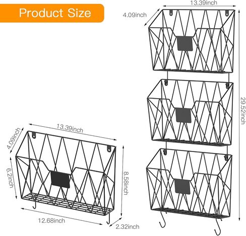 YBING Wall File Organizer Mesh Hanging Wall Files Holder 6 Pack Hanging Wire Magazine Rack and Mail Holder with Hooks Office Wall Organizer for Papers Folders Files Clipboard Black in Saudi Arabia