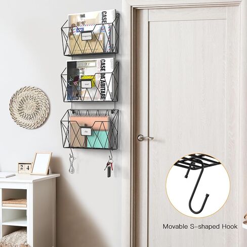 YBING Wall File Organizer Mesh Hanging Wall Files Holder 6 Pack Hanging Wire Magazine Rack and Mail Holder with Hooks Office Wall Organizer for Papers Folders Files Clipboard Black in Saudi Arabia