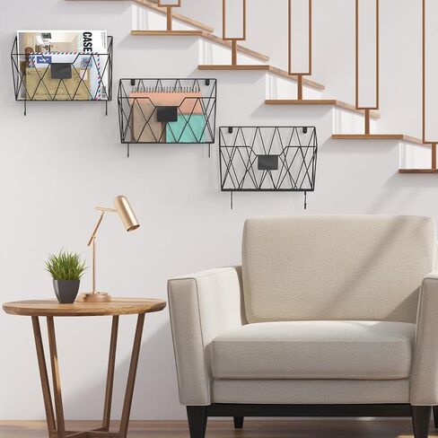 YBING Wall File Organizer Mesh Hanging Wall Files Holder 6 Pack Hanging Wire Magazine Rack and Mail Holder with Hooks Office Wall Organizer for Papers Folders Files Clipboard Black in Saudi Arabia
