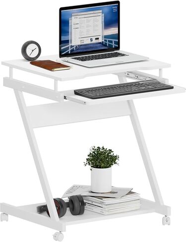 SogesHome 23.6inches Mobile Laptop Desk, Bed Table Portable Computer Desk with Lockable Wheels, Rolling Computer Cart with Keyboard Tray, Black in Kuwait