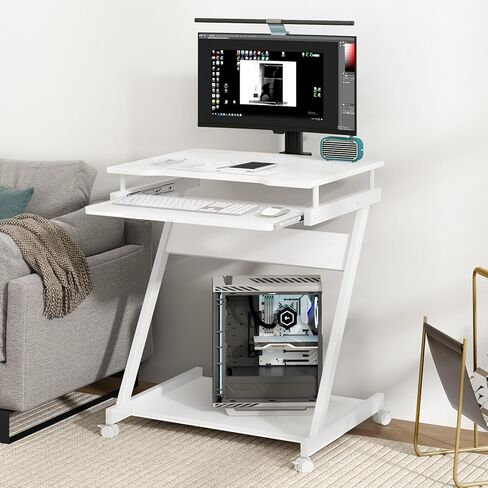 SogesHome 23.6inches Mobile Laptop Desk, Bed Table Portable Computer Desk with Lockable Wheels, Rolling Computer Cart with Keyboard Tray, Black in Kuwait