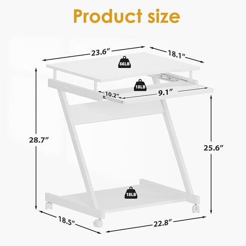 SogesHome 23.6inches Mobile Laptop Desk, Bed Table Portable Computer Desk with Lockable Wheels, Rolling Computer Cart with Keyboard Tray, Black in Kuwait