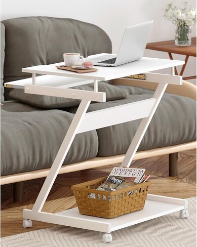 SogesHome 23.6inches Mobile Laptop Desk, Bed Table Portable Computer Desk with Lockable Wheels, Rolling Computer Cart with Keyboard Tray, Black in Kuwait