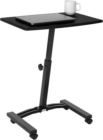 Seville Classics Solid-Top Height Adjustable Mobile Laptop Computer Desk Cart Ergonomic Home Office Stand Rolling Table, Overbed (23.6"), White in Kuwait