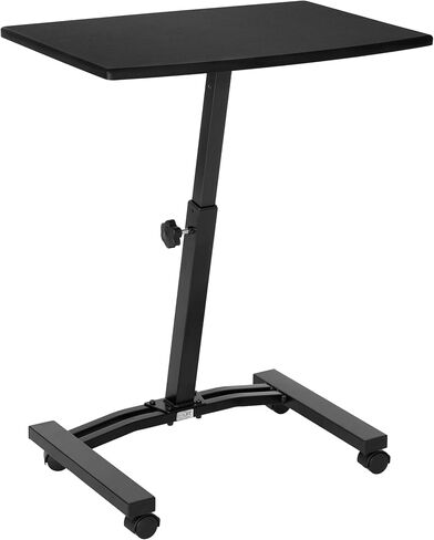 Seville Classics Solid-Top Height Adjustable Mobile Laptop Computer Desk Cart Ergonomic Home Office Stand Rolling Table, Overbed (23.6"), White in Kuwait