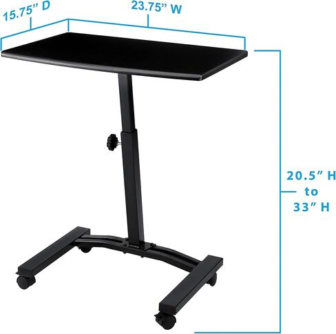 Seville Classics Solid-Top Height Adjustable Mobile Laptop Computer Desk Cart Ergonomic Home Office Stand Rolling Table, Overbed (23.6"), White in Kuwait