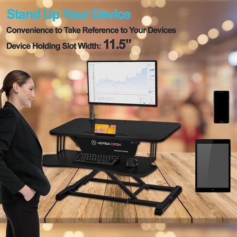 VERSADESK® PowerRiser 32 بوصة محول مكتب كهربائي قائم لشاشة مزدوجة، محطة عمل كمبيوتر محمول مع صينية لوحة مفاتيح واسعة، ارتفاع قابل للتعديل للجلوس على حامل المكتب، أسود (أسود، 32 بوصة) in Kuwait