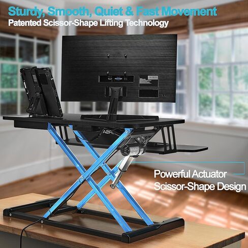 VERSADESK® PowerRiser 32 بوصة محول مكتب كهربائي قائم لشاشة مزدوجة، محطة عمل كمبيوتر محمول مع صينية لوحة مفاتيح واسعة، ارتفاع قابل للتعديل للجلوس على حامل المكتب، أسود (أسود، 32 بوصة) in Kuwait