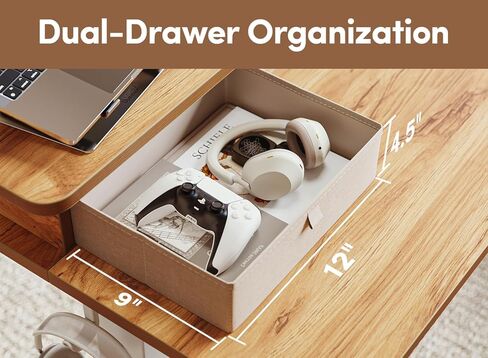 BANTI مكتب قائم كهربائي مقاس 48 × 24 بوصة مع أدراج مزدوجة، مكتب وقوف بارتفاع قابل للتعديل، مكتب مكتب منزلي للجلوس مع رف تخزين، سطح بني ريفي فاتح in Kuwait