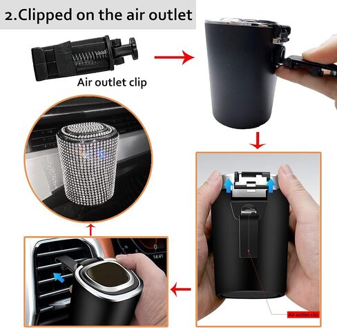 بلينغ سيارة سجائر سجائر منفذ الهواء منفضة سجائر السيارات السيارات مع غطاء مؤشر الضوء الأزرق LED الرماد الذي لا يدخن للنساء حامل كأس السيارة (الشظية) in Kuwait