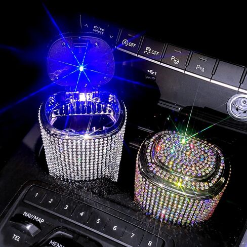 بلينغ سيارة سجائر سجائر منفذ الهواء منفضة سجائر السيارات السيارات مع غطاء مؤشر الضوء الأزرق LED الرماد الذي لا يدخن للنساء حامل كأس السيارة (الشظية) in Kuwait