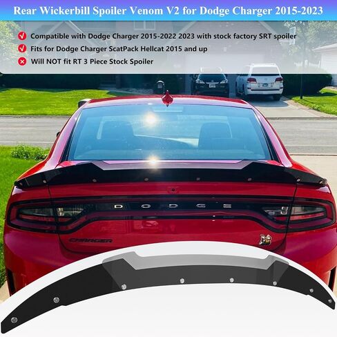 Bonbo Venom V2 Rear Wickerbill Spoiler Fits for Dodge Charger 2015-2022 2023 SRT ScatPack Hellcat, Add-on Type 2-Piece Rear Wicker Bill Spoiler with RivNut Tool (Gloss Black) in Saudi Arabia
