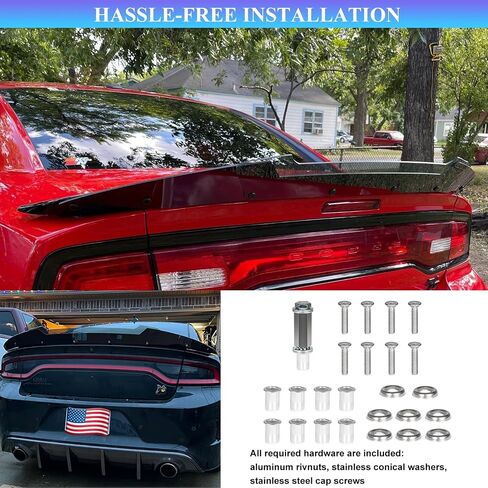 Bonbo Venom V2 Rear Wickerbill Spoiler Fits for Dodge Charger 2015-2022 2023 SRT ScatPack Hellcat, Add-on Type 2-Piece Rear Wicker Bill Spoiler with RivNut Tool (Gloss Black) in Saudi Arabia