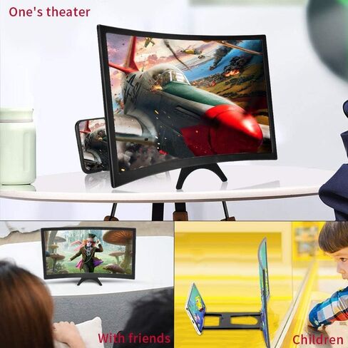 مكبر شاشة الهاتف 12 بوصة، شاشة أفلام ثلاثية الأبعاد عالية الدقة مكبرة مع تصميم سطح منحني، مضخم صوت للأفلام ومقاطع الفيديو قابل للطي لجميع الهواتف الذكية - أسود in Kuwait
