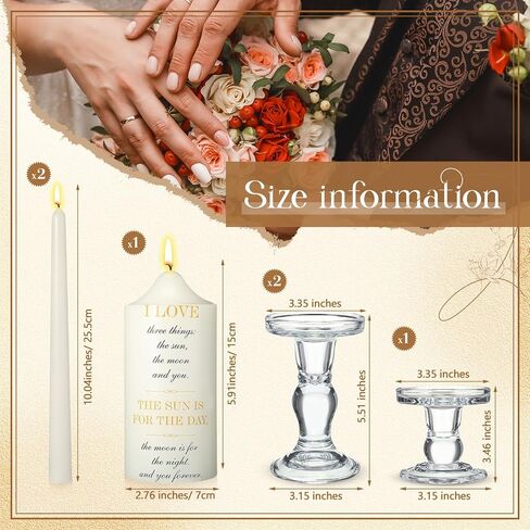 MTLEE 3 Unity Candles with Candle Holder for Wedding Unity Candle Set Include 1 Pillar and 2 Taper Candles for Ceremony Wedding Accessories Baptism Catholic Church (Love) in Saudi Arabia